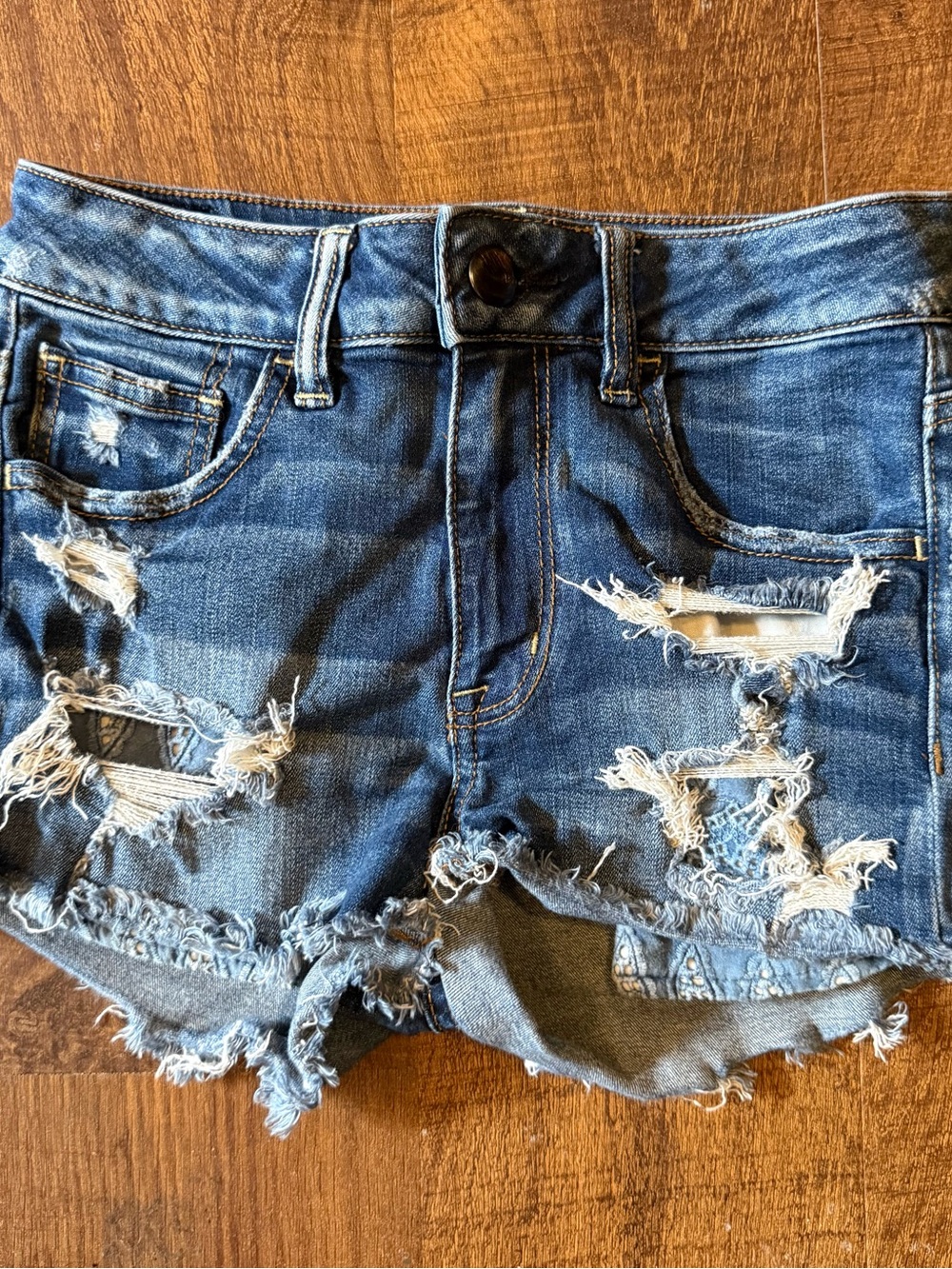 American Eagle Outfitters Distressed Dark Blue Jean Shorts
